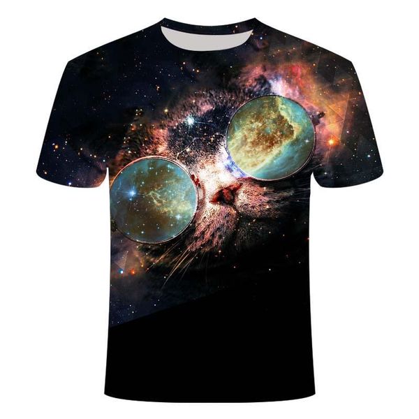 

men's t-shirts 2021 3d printing animal cat cute cool t-shirt summer fashion casual hip hop short-sleeved street, White;black