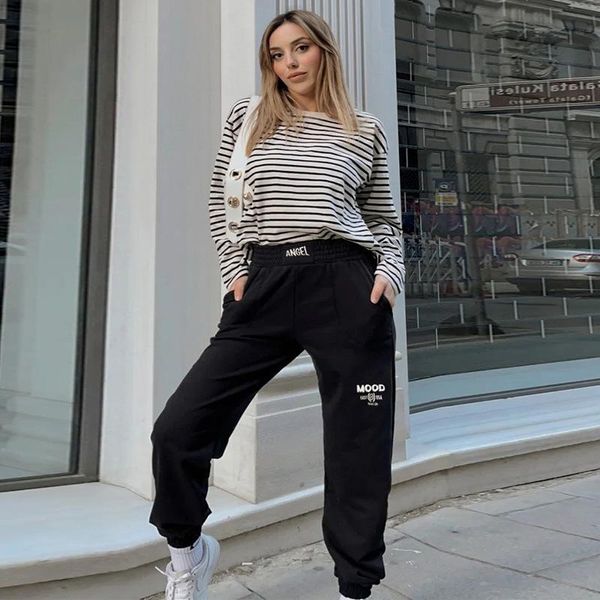 

women's pants & capris 2021 fashion letter embroidery joggers street mujer sudadera athleisure harajuku women sweatpants, Black;white