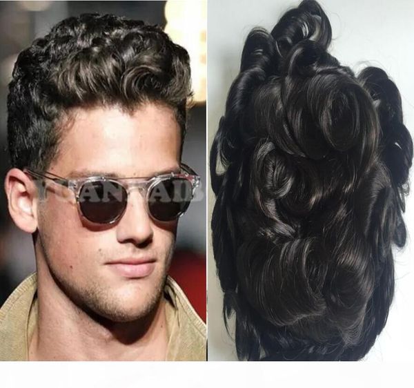 

natural hairline lace front afro curl toupee wavy full pu men toupee black colo hair full thin skin toupee hair replacement for men