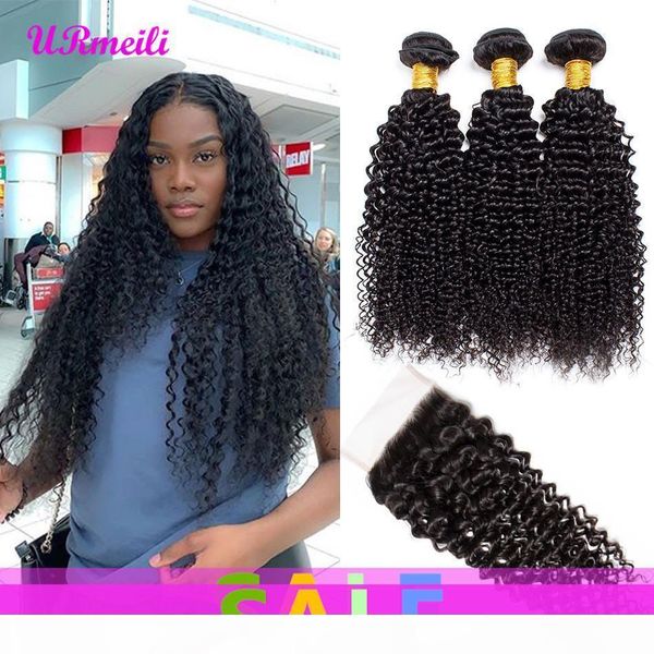

kinky curly virgin hair bundles with closure human hair bundles with closure remy brazilian unprocessed hair weave curly bundles, Black;brown