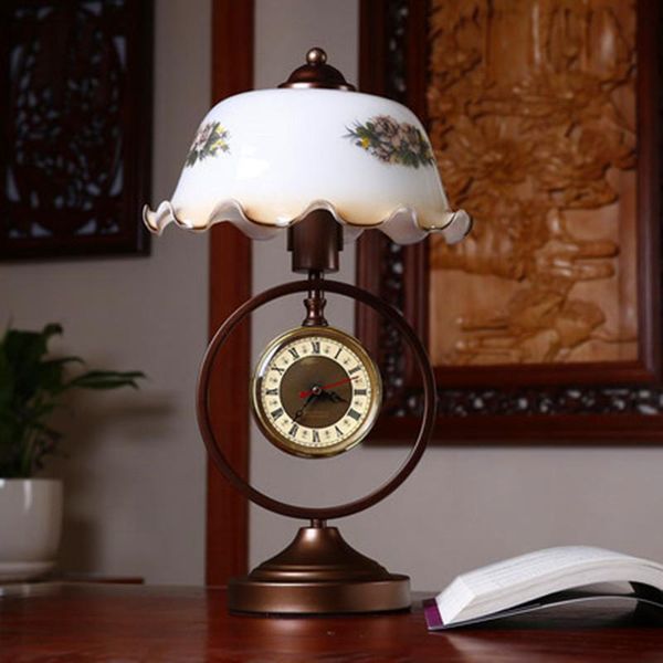 

table lamps american clock lamp bedroom bedside counter retro dimmable decorative glass living room e27 110v 220v 230v