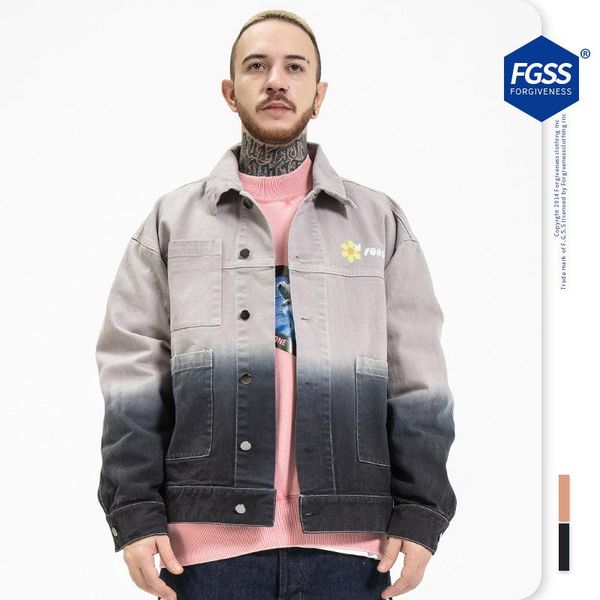 

men's jackets 2021 autumn and winter high street jacket hip-hop love print hanging-dye gradient coat mens clothing, Black;brown