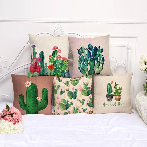 

plant series color hand-painted cactus cotton and linen pillowcase waist pillow cases 45*45