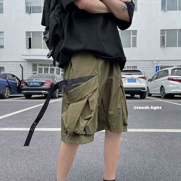 

men's shorts summer thin fashion black army green pocket men streetwear loose hip-hop straight casual mens m-3xl t5m0, White;black