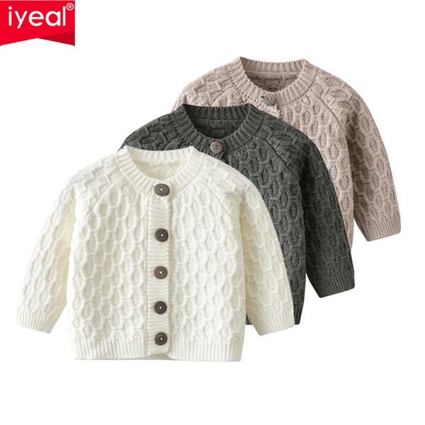 IYEAL Neueste Baby Pullover Gestrickte Jungen Mädchen Kleinkind Solide Pullover Handgemachte Säuglings Einreiher Strickjacke Kinder Neugeborene Kleidung 210226