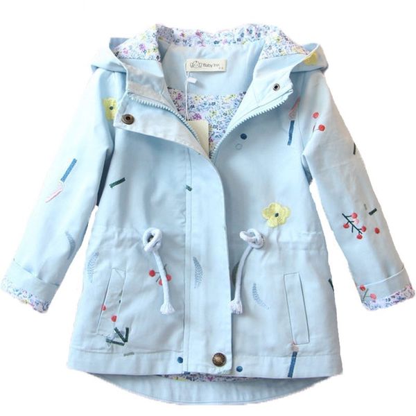 

baby girls jacket 2022 spring autumn printing cute girls trench outerwear flower kids girls windbreaker coat children clothing, Blue;gray