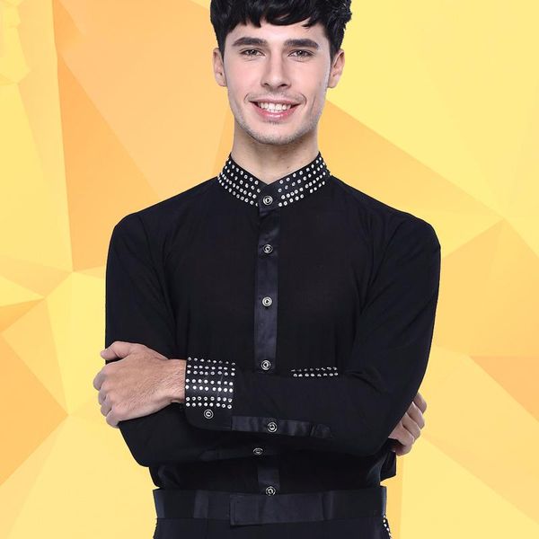 

stage wear men's latin dance long sleeves shirt standard ballroom dancing practice clothes rumba cha jacket dqs1756, Black;red