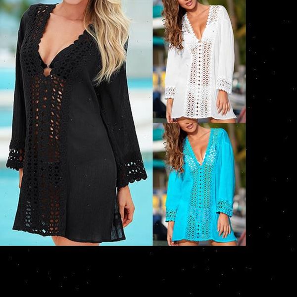 

2021 women lace crochet bikini beachwear cover up beach dress summer bathing suit drop shipping, Black;gray