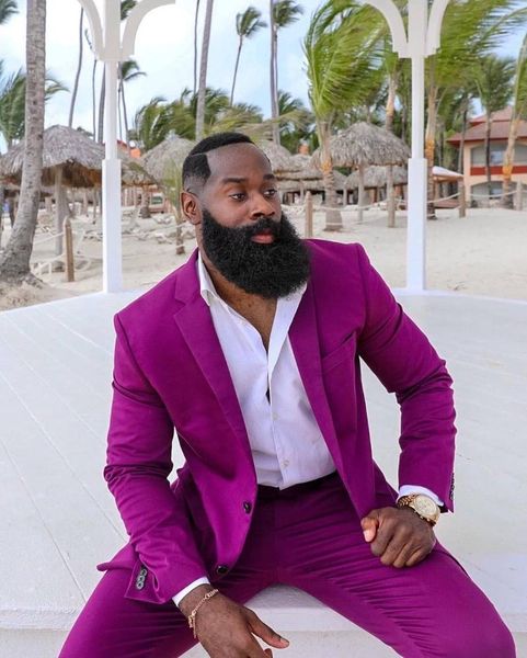 

men's suits & blazers (jacket+pants) tailor-made men fashion purple male suit causual 2 piece for man 2021 beach wedding loose plus siz, White;black