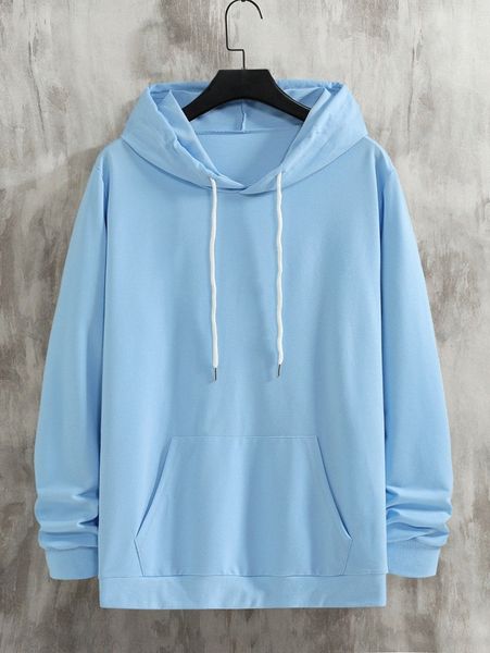 

men slogan & figure graphic kangaroo pocket drawstring hoodie u19n#, Black