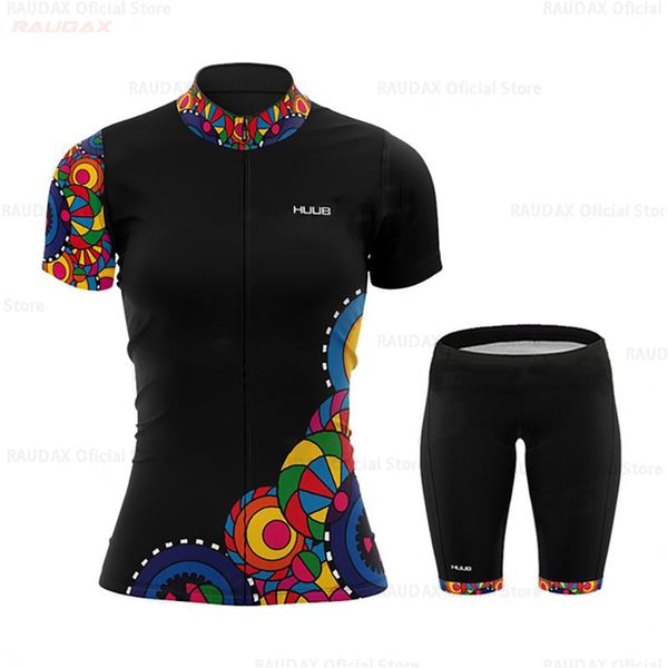 

racing sets huub 2021 women cycling clothing bicycle jersey set female ciclismo girl cycle casual wear road bike bib short pant pad, Black;blue