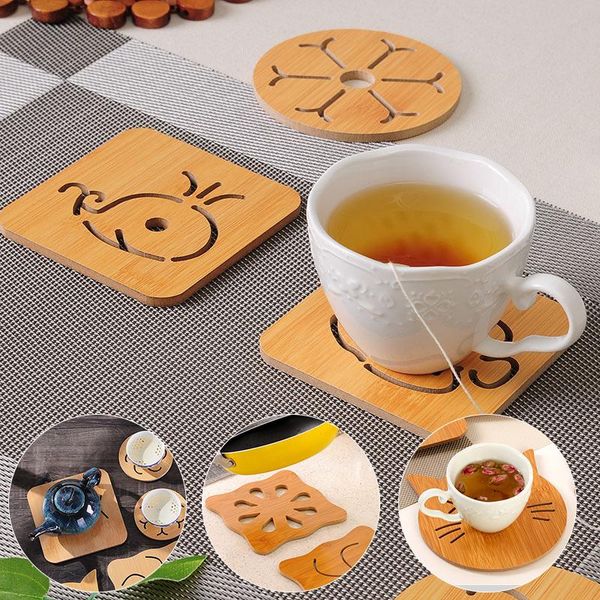 

mats & pads natural wood placemat for dining table coffee tea cup drinking thicken wooden insulation pastoral style