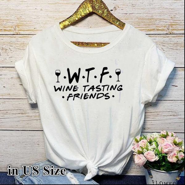 

wtf wine tasting friends letter print t shirt women short sleeve o neck loose 2021 summer women tee shirt mujer, White
