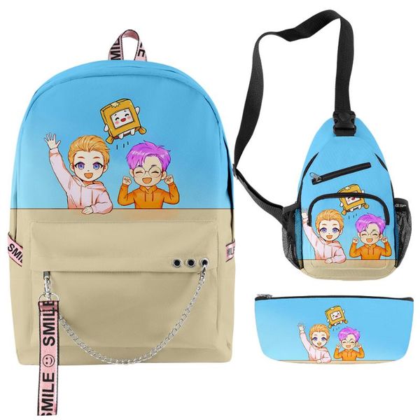 

school bags lankybox backpack three-piece suit men and women casual cool simple chest bag pencil case