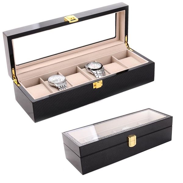

storage boxes & bins 2021 6 grids carbon fiber watch case box casing for hours sheath