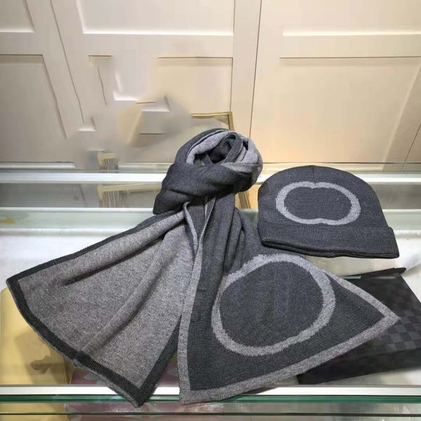 

luxury men women wool designer scarf beanie 2021 knitted hat set winter warm hats and scarves high quality, Blue;gray