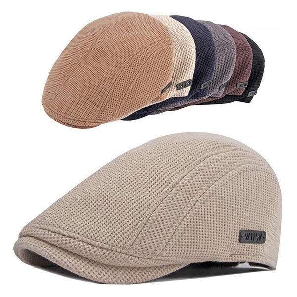 

berets fashion plaid beret versatile classic with a little elastic hats men's casual hat caps, Blue;gray