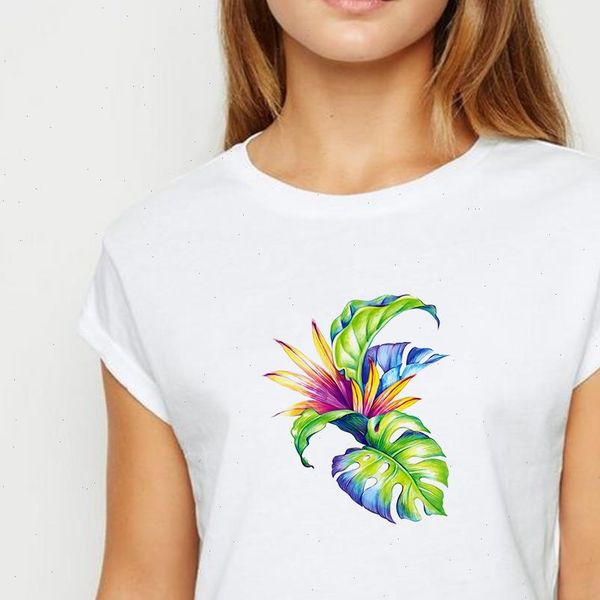 

new t shirt female leaves and cactus tshirt hipster spring summer beautiful aesthetics graphic vestidos o collar t shirts, White