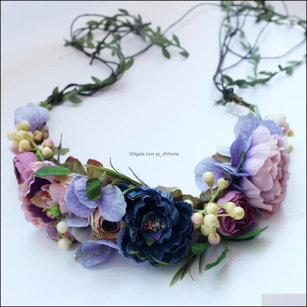 

wedding hair jewelry bride headdress vines manual flower berry wreath rose crown veil headwear decoration drop delivery 2021 opj56, Slivery;golden