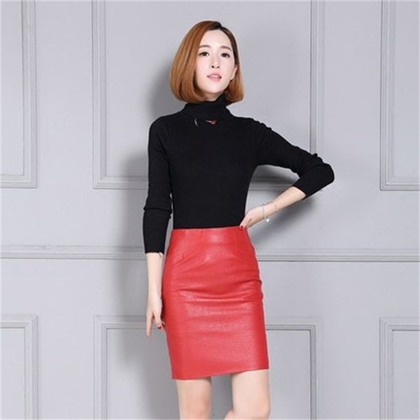 

new leather wrap hip sheep skin skirt k83 cbhv, Black
