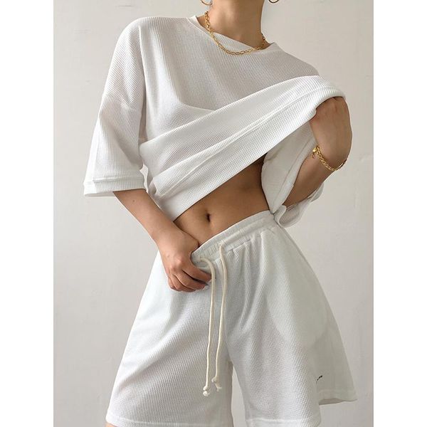 

women's tracksuits summer womens two peices set letter print cotton loose t-shirts high waist drawstring wide leg shorts casual suits, Gray