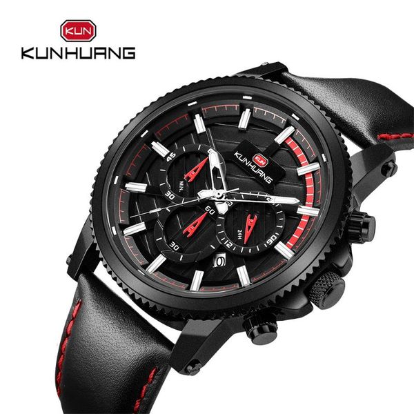 

wristwatches relogio masculino kunhuang sports watch men's fashion luminous chronograph quartz wrist watches reloj hombre 2021, Slivery;brown