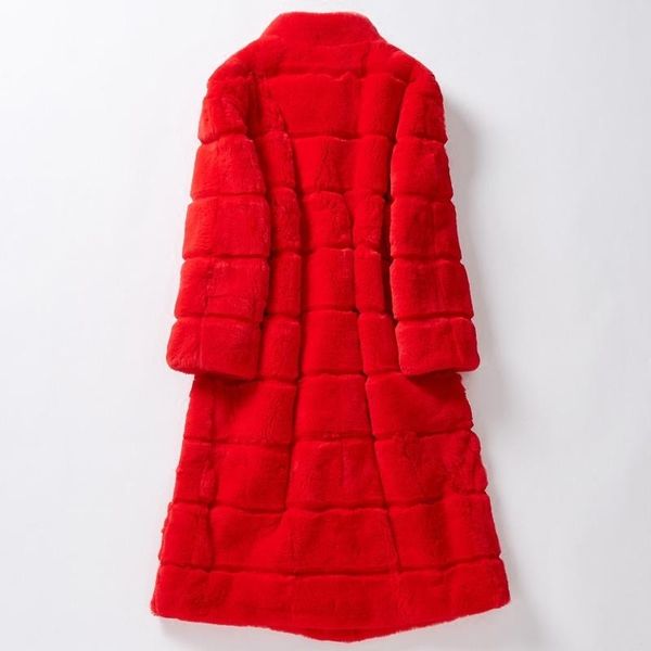 

women's fur & faux real coat fashion natural full belt rex female warm winter jacket women stand collar pt18208, Black