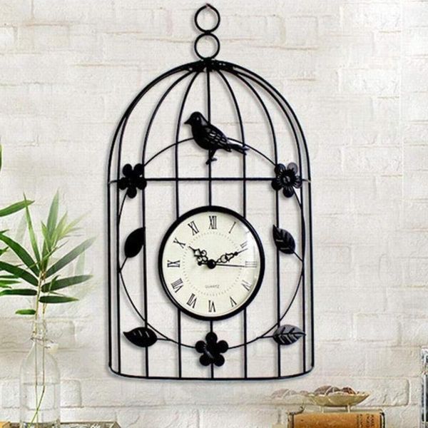 

wall clocks 3d birdcage iron clock digital art for home decoration