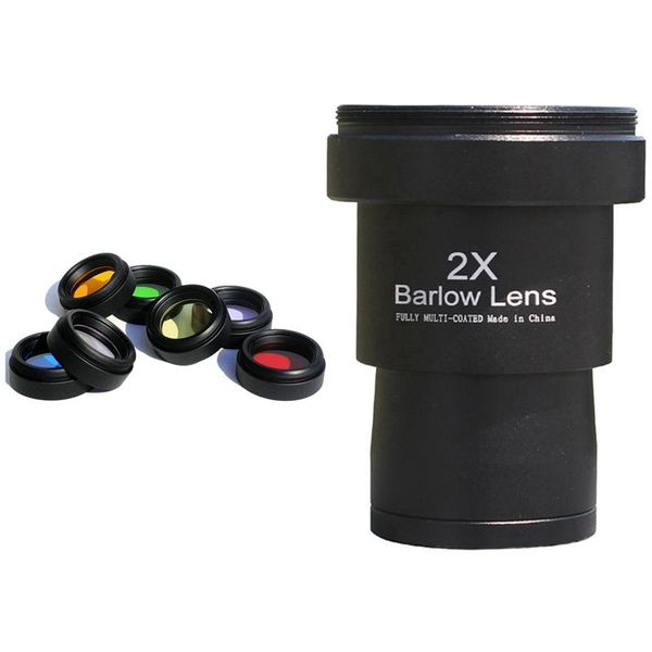 

telescope & binoculars 1 set 1.25 inches color filter kit thread 1pcs inch 2x barlow lens fully metal fmc green film with m42