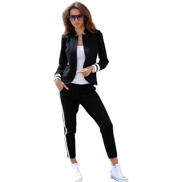 

mvgirlru women's tracksuit 2 two piece set suits long sleeve stand-up collar buttonless black and white tracksuit, Gray