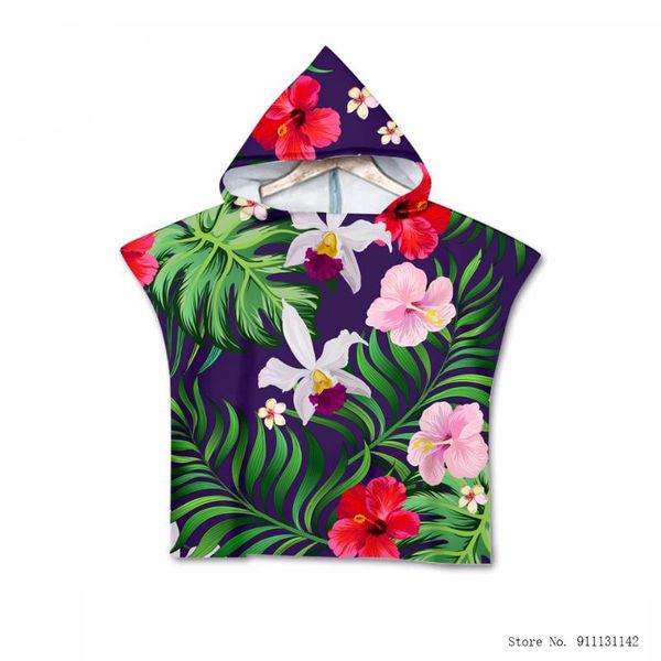 

towel fashionable tropical botanical animal print children beach hooded robe poncho swimming absorbent quick drying bathrobe