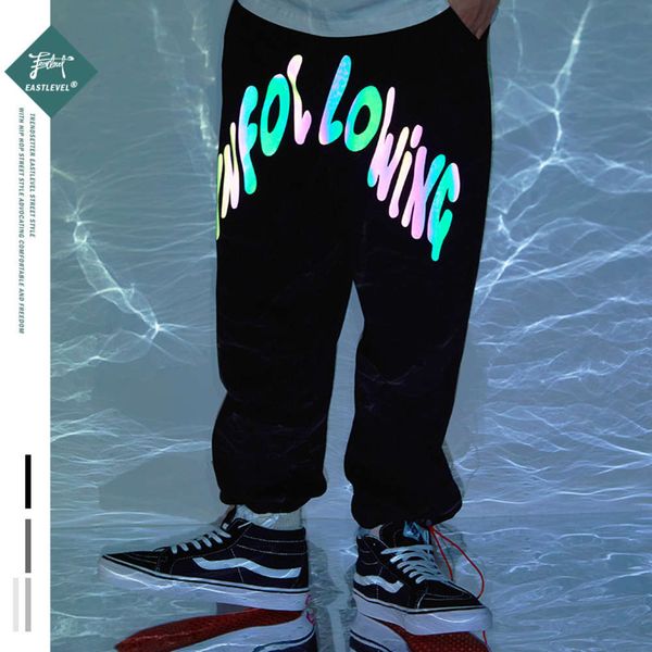 

guochao street hip hop colorful reflective printing pants for men, White;black