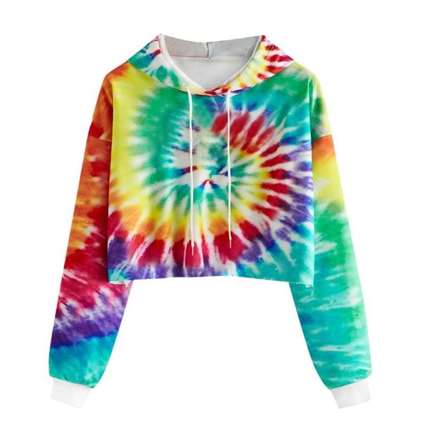 

women's hoodies & sweatshirts streetstyle sweatshirt women long sleeve tie dye crop hoodie scribble patchwork pullover moletom feminina, Black
