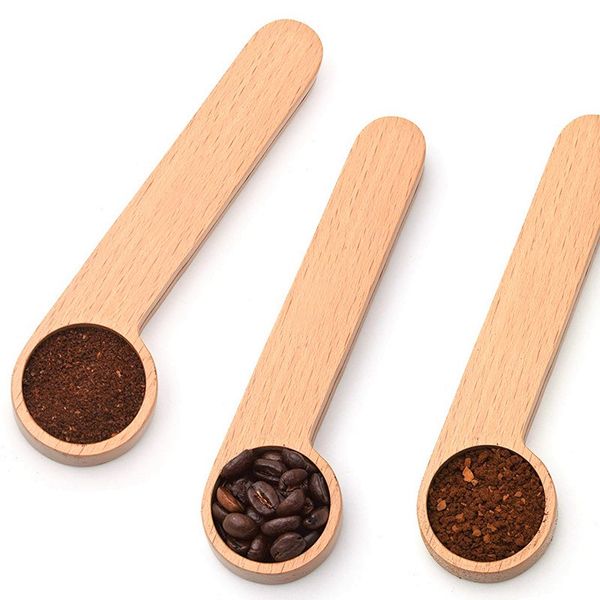 100pcs design cucchiaio da caffè in legno con clip per borsa cucchiaio da tavola in legno massello di faggio dosatore cucchiaini per chicchi di tè clip regalo all'ingrosso