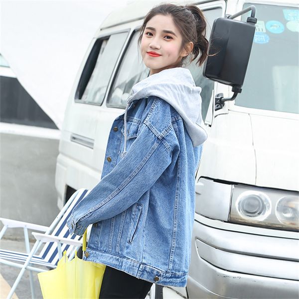 

spring denim for 2021 big size korean style women jeans jacket hooded splice long sleeve casual ladies coat kqz5, Black;brown
