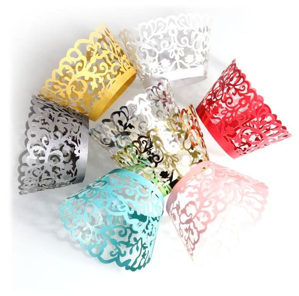 Wedding favores bolo de casamento filigrana laser corte copo de renda bolo wrapper cupcake wrappers para casamento decoração festa de aniversário