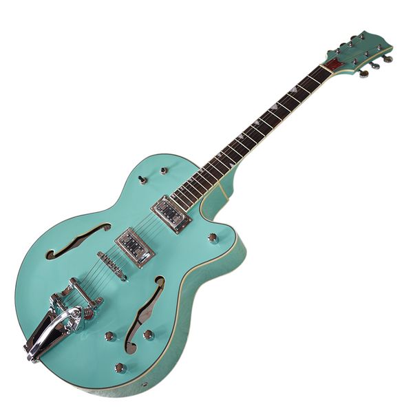 

6 strings blue semi-hollow electric guitar with big tremolo,rosewood fretboard