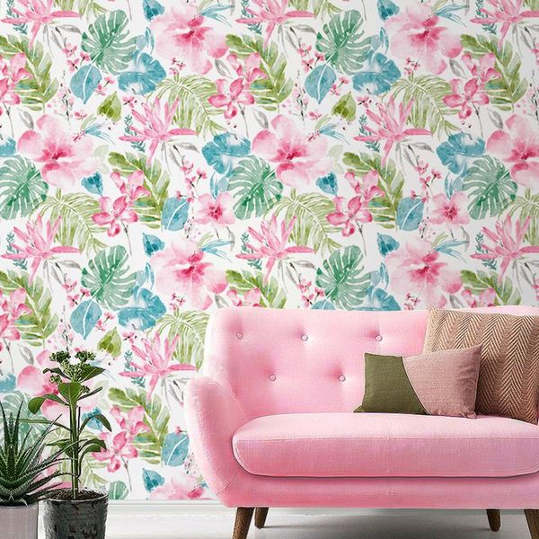 Papéis de parede colorido grande rosa bege flor papel de parede decoração moda de moda não tecida para a sala de estar de fundo de TV