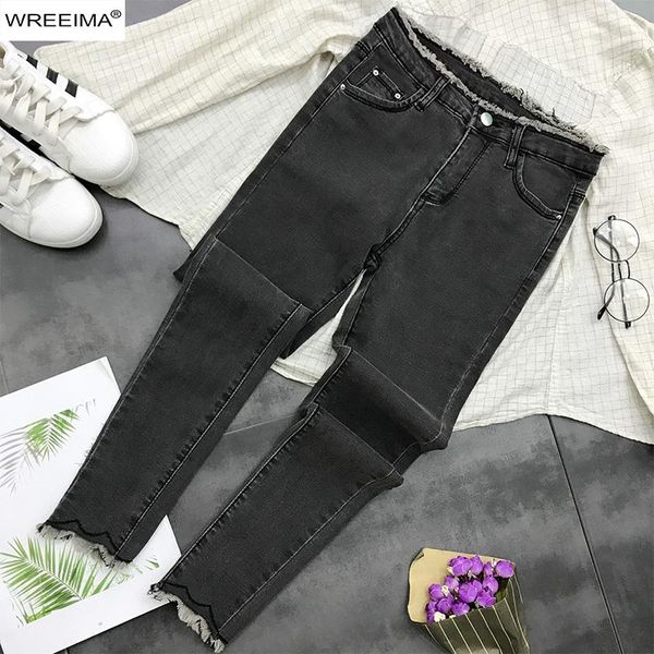 

women's jeans korean fashion 2021 spring denim pants solid color pockets zipper up skinny long casual street style ladies z916, Blue