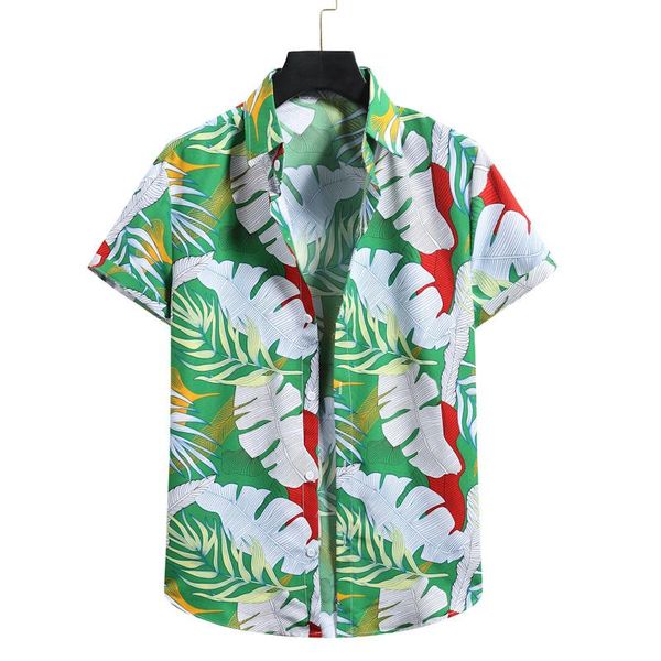 

men's beach shirt casual cotton and linen short-sleeved floral men shirts, White;black