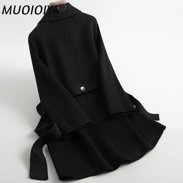

women's wool & blends 2021 elegant casual 100% coat female double side women long women's winter jackets and coats + belt 20219, Black