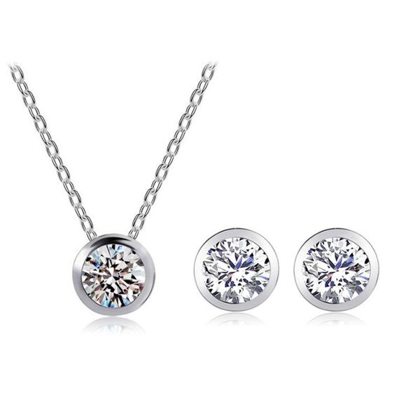

earrings & necklace accessories fashion 2021 centering material grade zircon hearts and necklaces sets for christmas gift, Silver