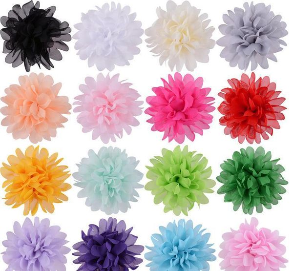 

fashion new big chiffon hair flowers 10cm headband diy flowers without clips flat back free, Slivery;white