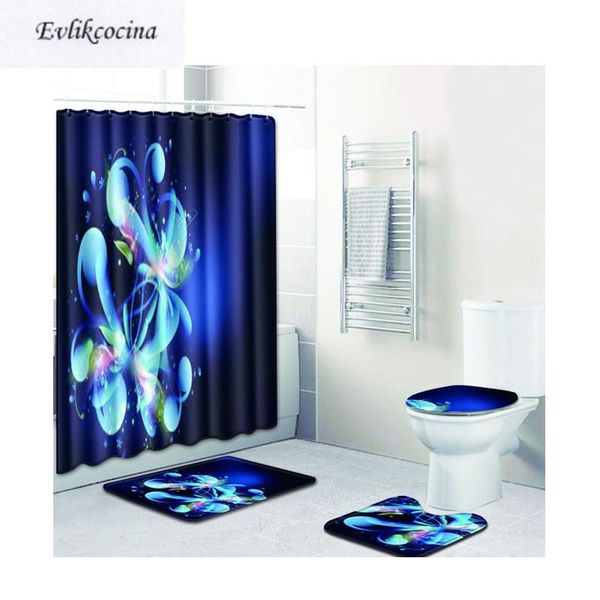 

bath mats 4pcs glowing blue flower banyo paspas bathroom carpet toilet bathmat set nonslip tapis salle de bain alfombra bano