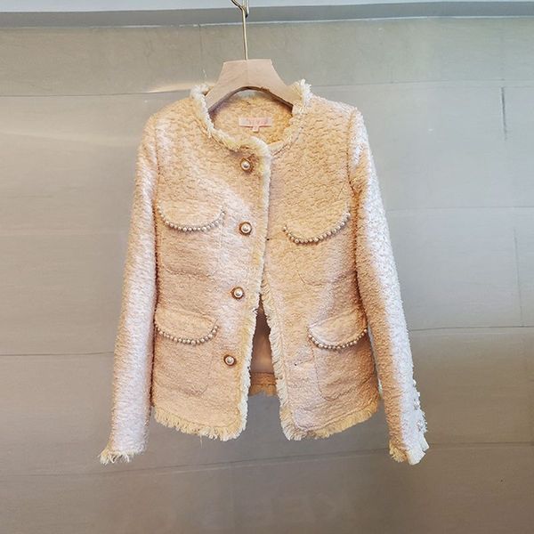 

wool tweed with fringe fashion style temperament short jacket single-breasted from the coating of women's clothing yprg, Black;brown