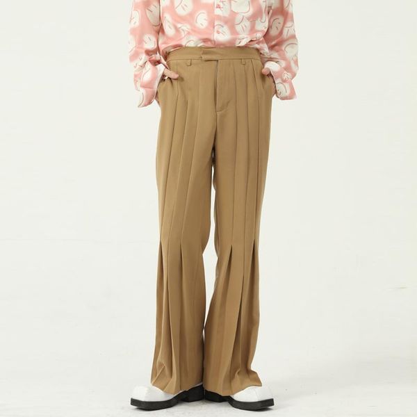 

men's suits & blazers wear 2021 autumn solid color slim casual pleated suit pants for male all-match simple trousers with pockets, White;black