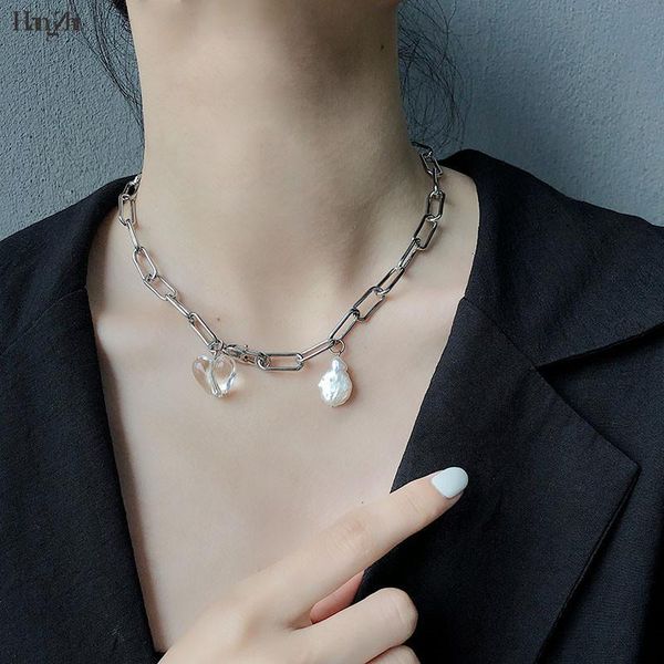

irregular pearl 0endant necklace hip hop cute stitching simple transparent love niche clavicle chain women 2021 new trend, Silver