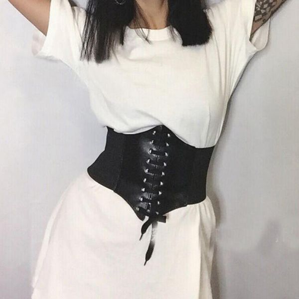 

waist support women elastic extra wide tight corset ultra super belt pu fashion ladies female decorations, Black;gray