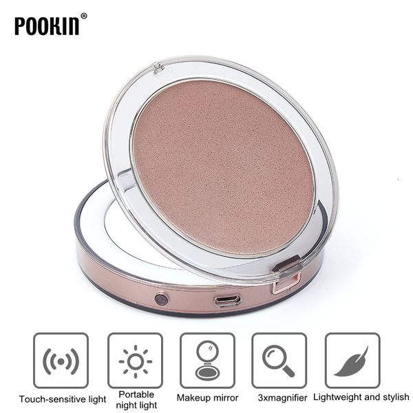 

2021 new 2 led implants intelligent induction makeup mirror hand-folding portable hand pocket usb refillable light night twfj