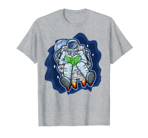 

spaceman t-shirt astronaut reading a book | men women kids, White;black